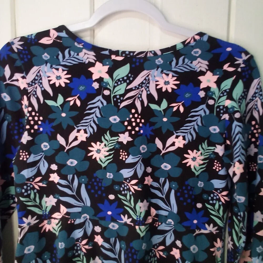 Justice Dress Girls 14 Plus Long Sleeve Floral Pattern Black Blue